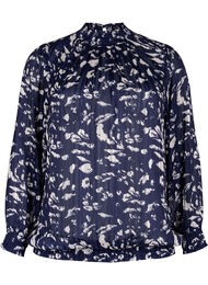 Smok blouse met print, Blue Leaf AOP