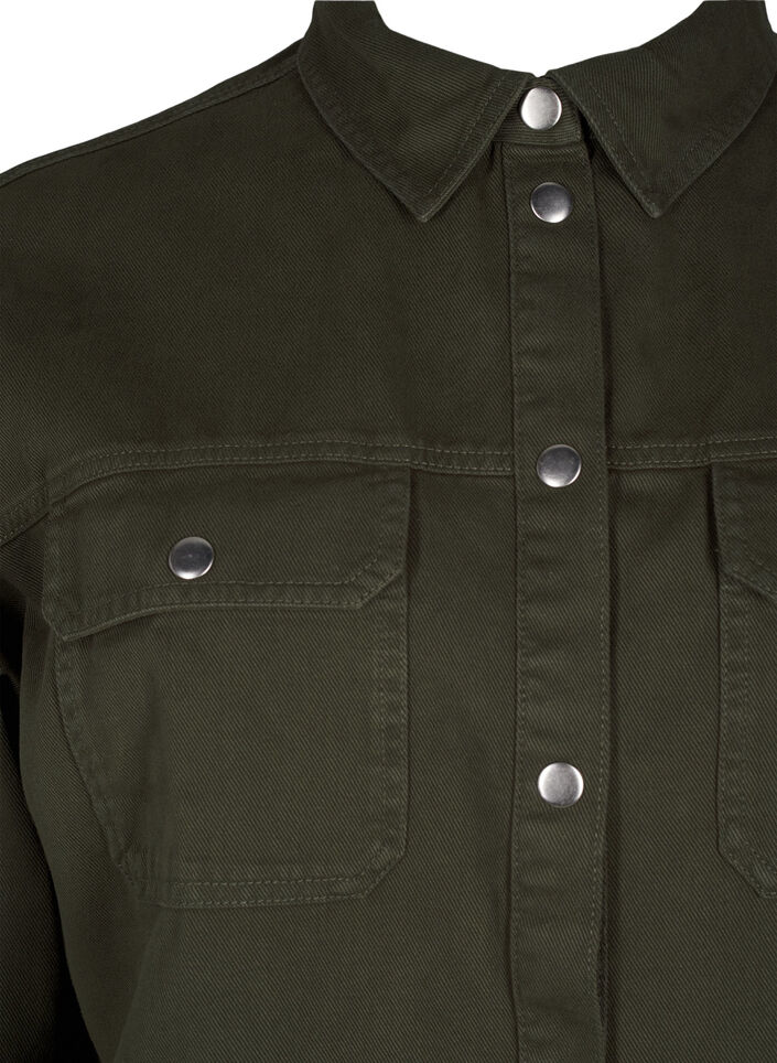 Effen denim overhemd met borstzakken, Forest Night, Packshot image number 2