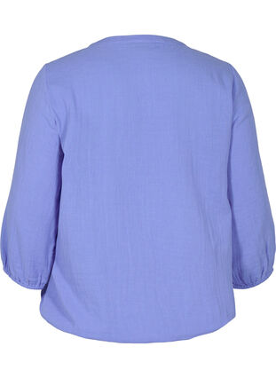 Katoenen blouse met knopen en 3/4-mouwen, Ultramarine, Packshot image number 1