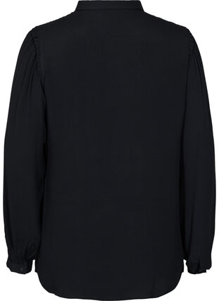 Viscose blouse met ruche details en lange mouwen, Black, Packshot image number 1