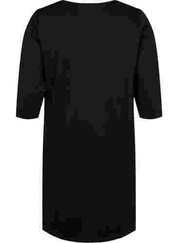 Effen jurk met v-hals en 3/4 mouwen, Black, Packshot image number 1