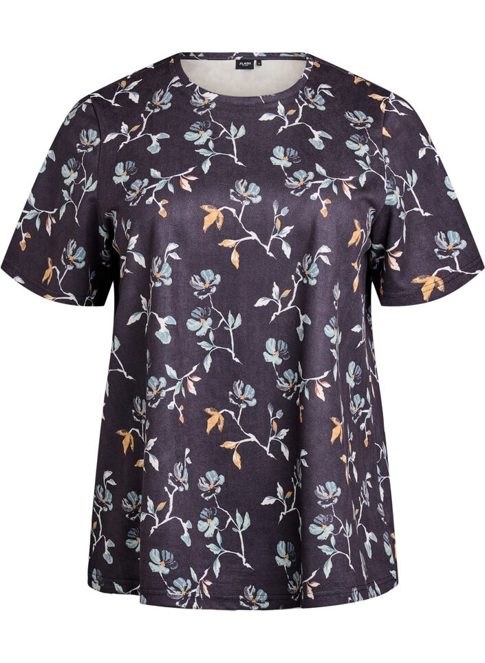 FLASH - T-shirt met bloemenprint, Zwart, Packshot image number 0