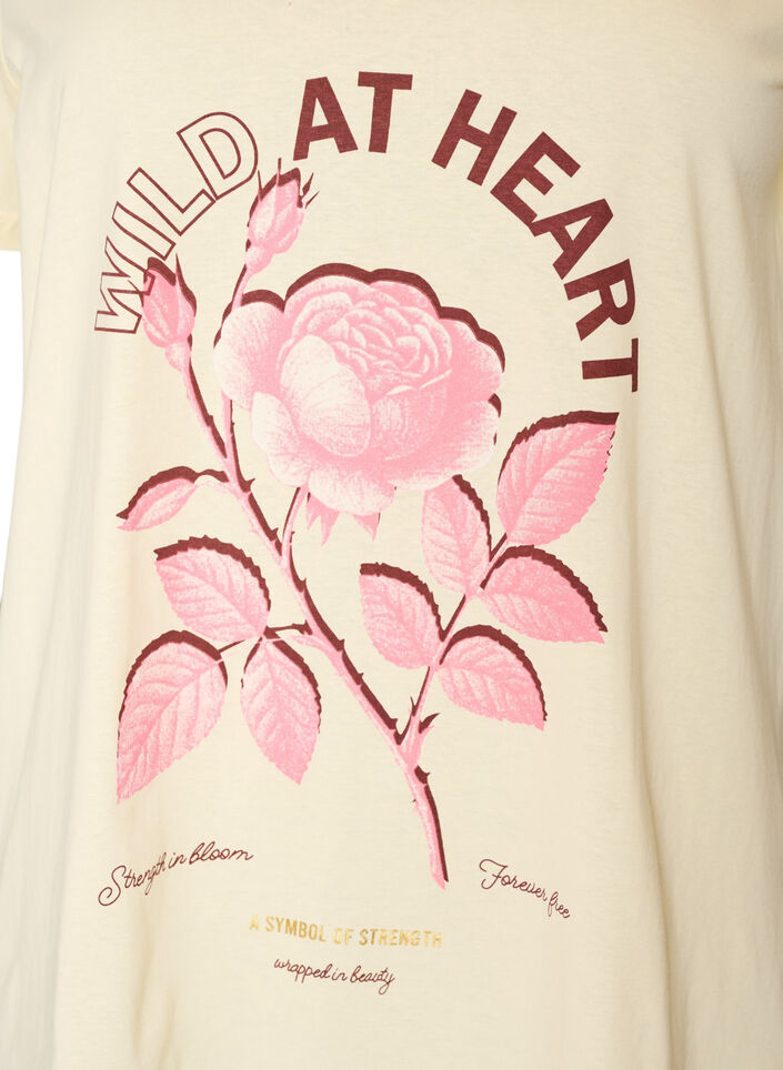 Katoenen T-shirt met V-hals en print aan de voorkant, Beige, Packshot image number 2