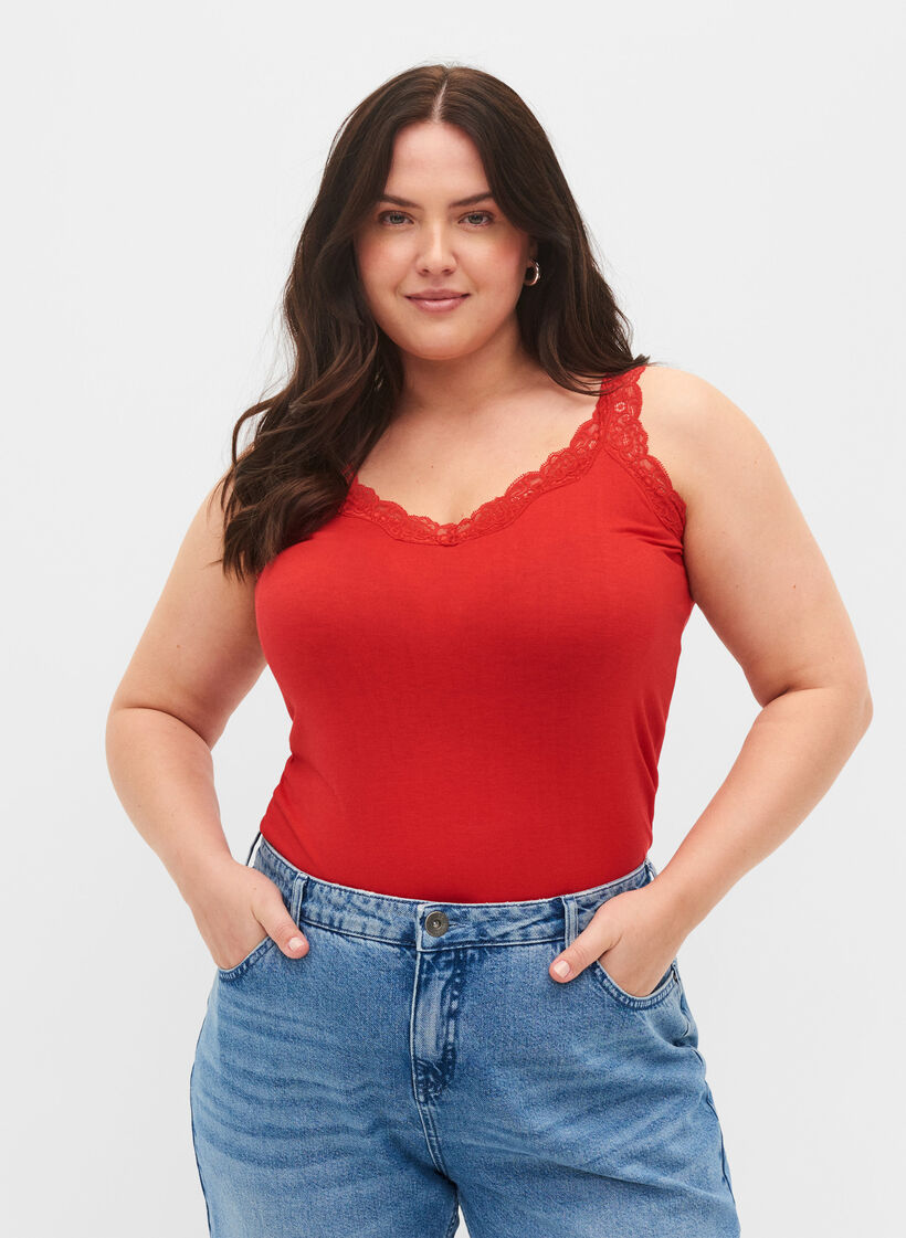 2-pack topjes met kant, Black/Chinese Red, Model image number 0