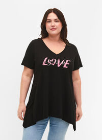 Katoenen t-shirt met korte mouwen, Black LOVE, Model