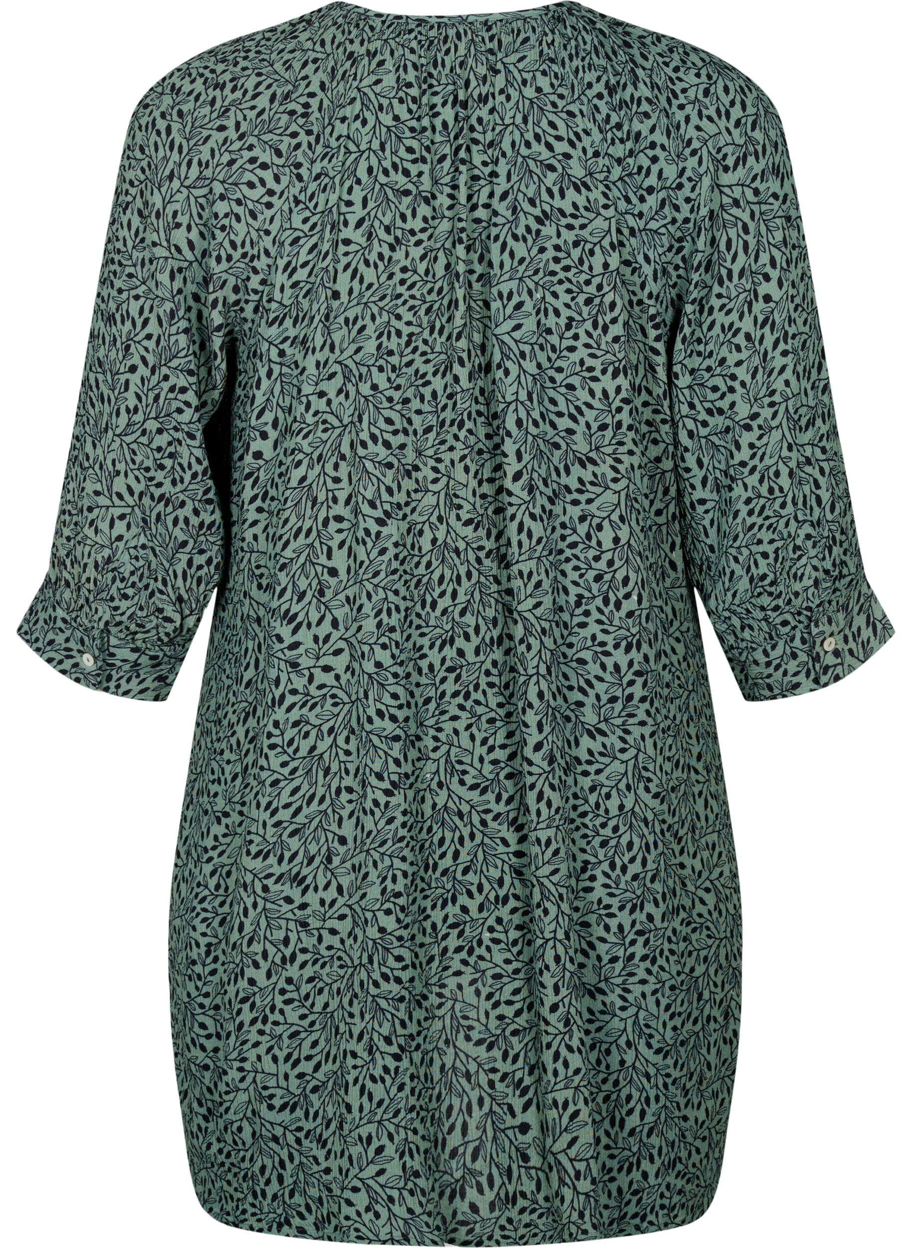 Zizzi Tuniek van viscose met print en 3/4 mouwen, Green AOP, Packshot image number 1