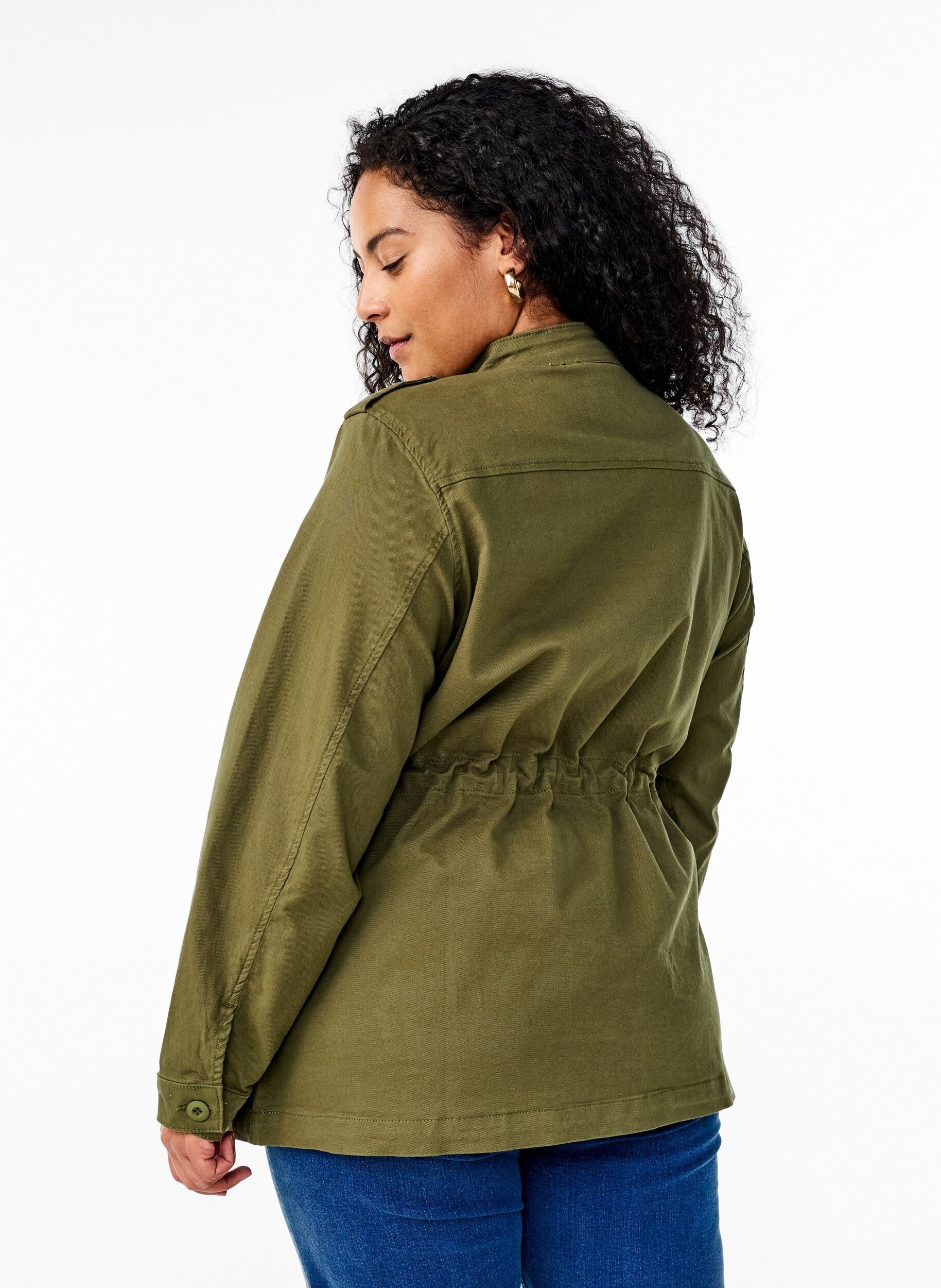 Zizzi Canvas jacket met zakken, Thyme, Model image number 1