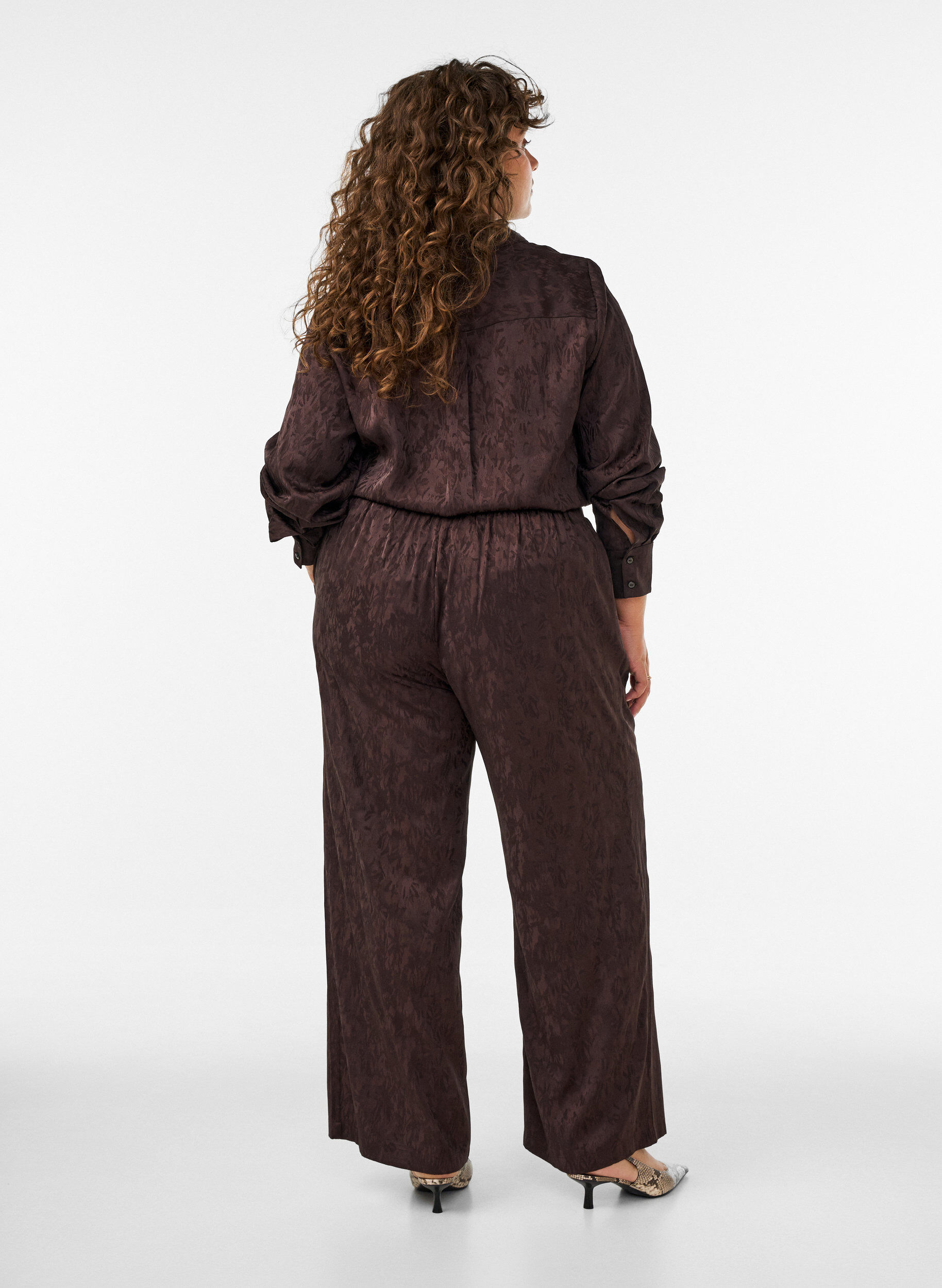 ZizziLosse broek met paisleypatroon en hoge taille, Bruin, Model image number 1