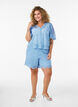 Kanten blouse met korte mouwen en V-hals, Blauw, Model image number 1