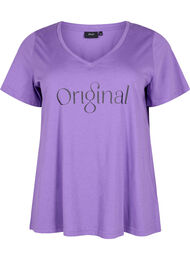 Katoenen t-shirt met tekstopdruk en v-hals, Deep Lavender ORI