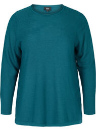 Gebreide geribbelde sweater met ronde hals , Blue Coral