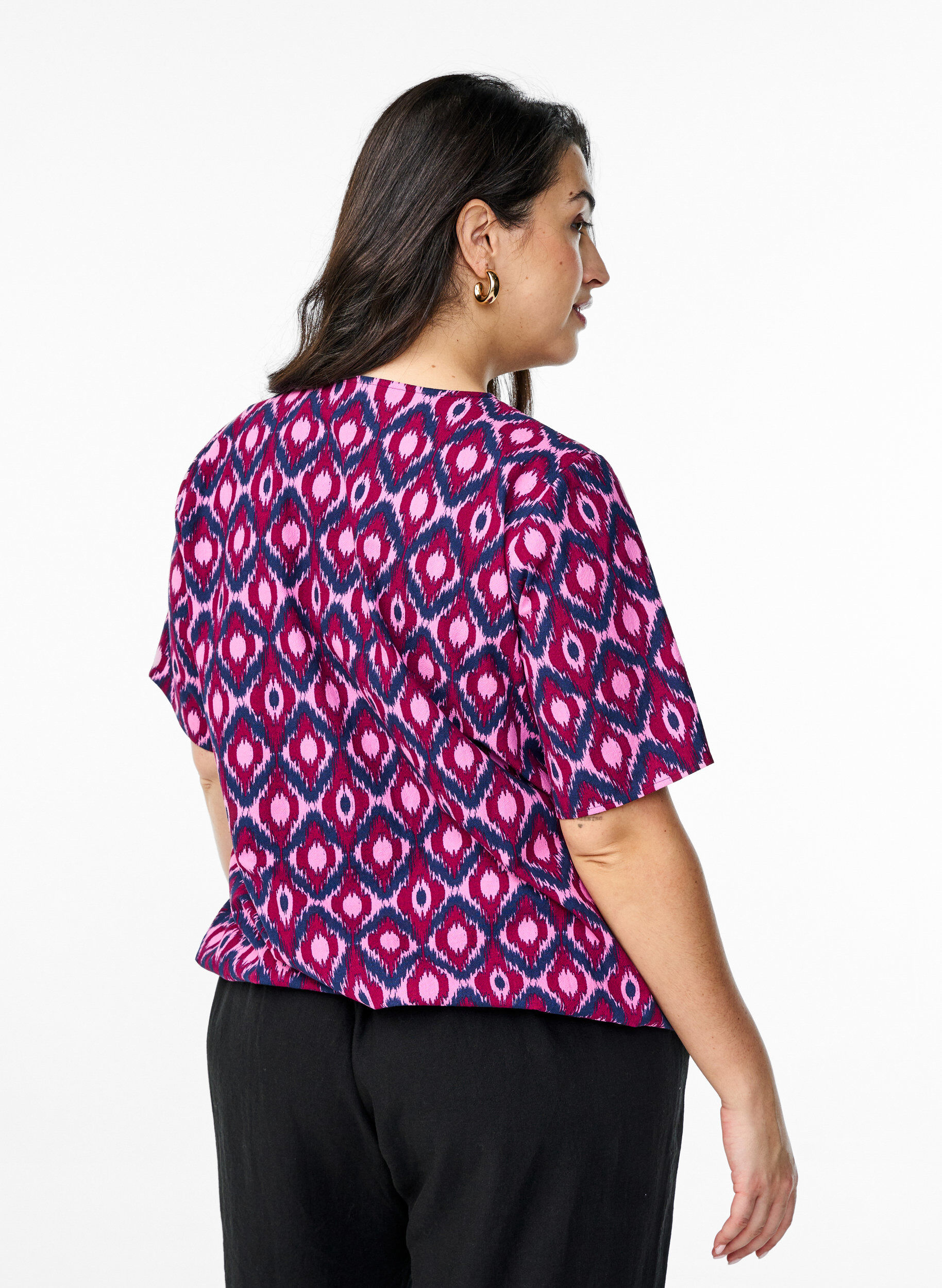 Zizzi Katoenen blouse met print en korte mouwen, Roze, Model image number 2
