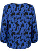 Blouse met lange mouwen en ruches, Black Blue AOP, Packshot image number 1