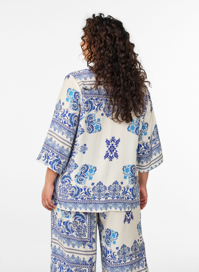 Viscose blouse met 3/4-mouwen en patroon, Blauw, Model image number 2