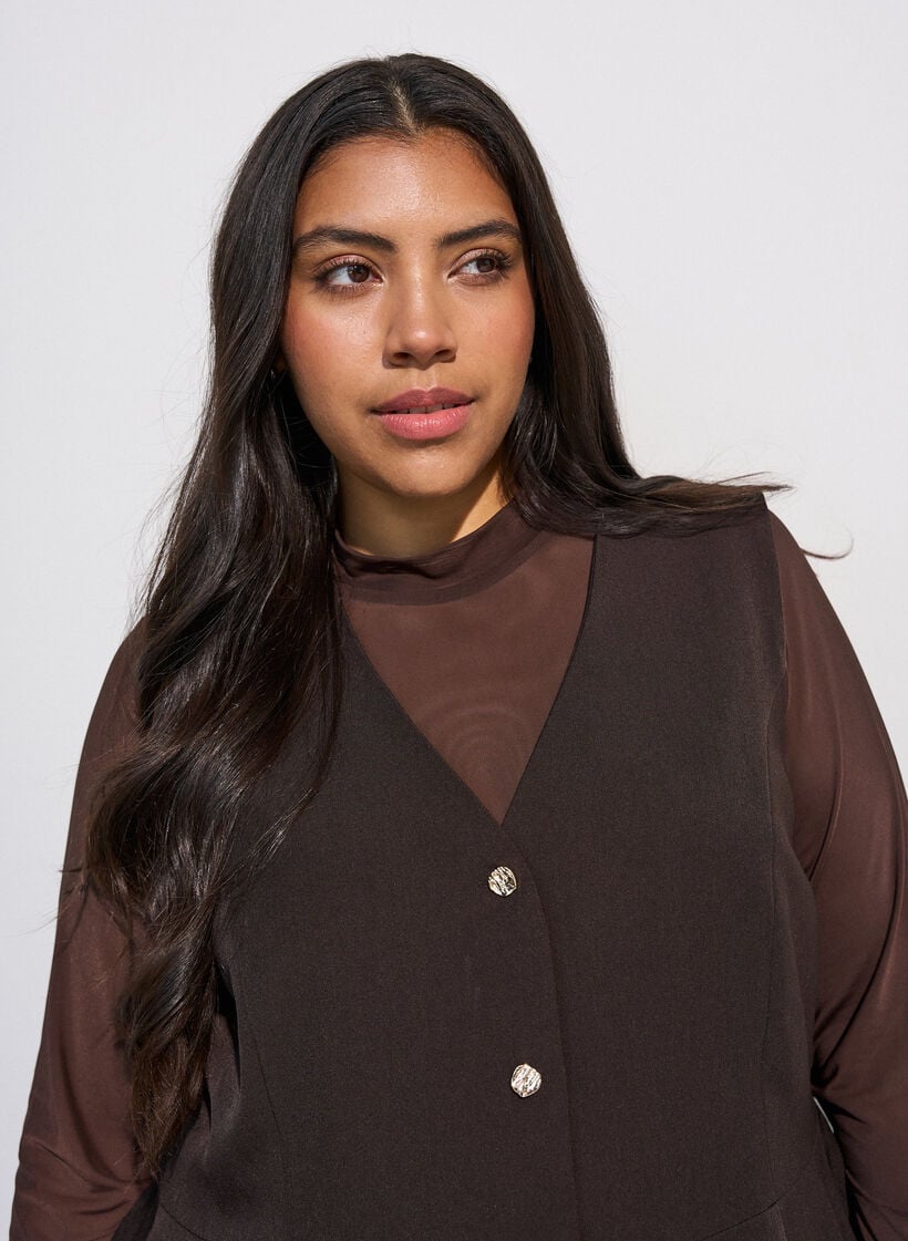 Gilet met krijtstreep en peplum, Bruin, Model image number 3