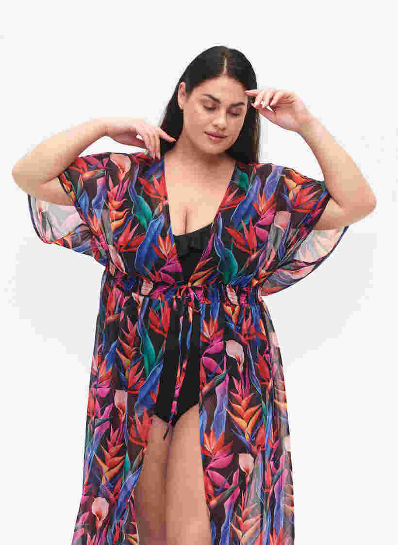 Strand kimono met opdruk, Bright Leaf, Model image number 2