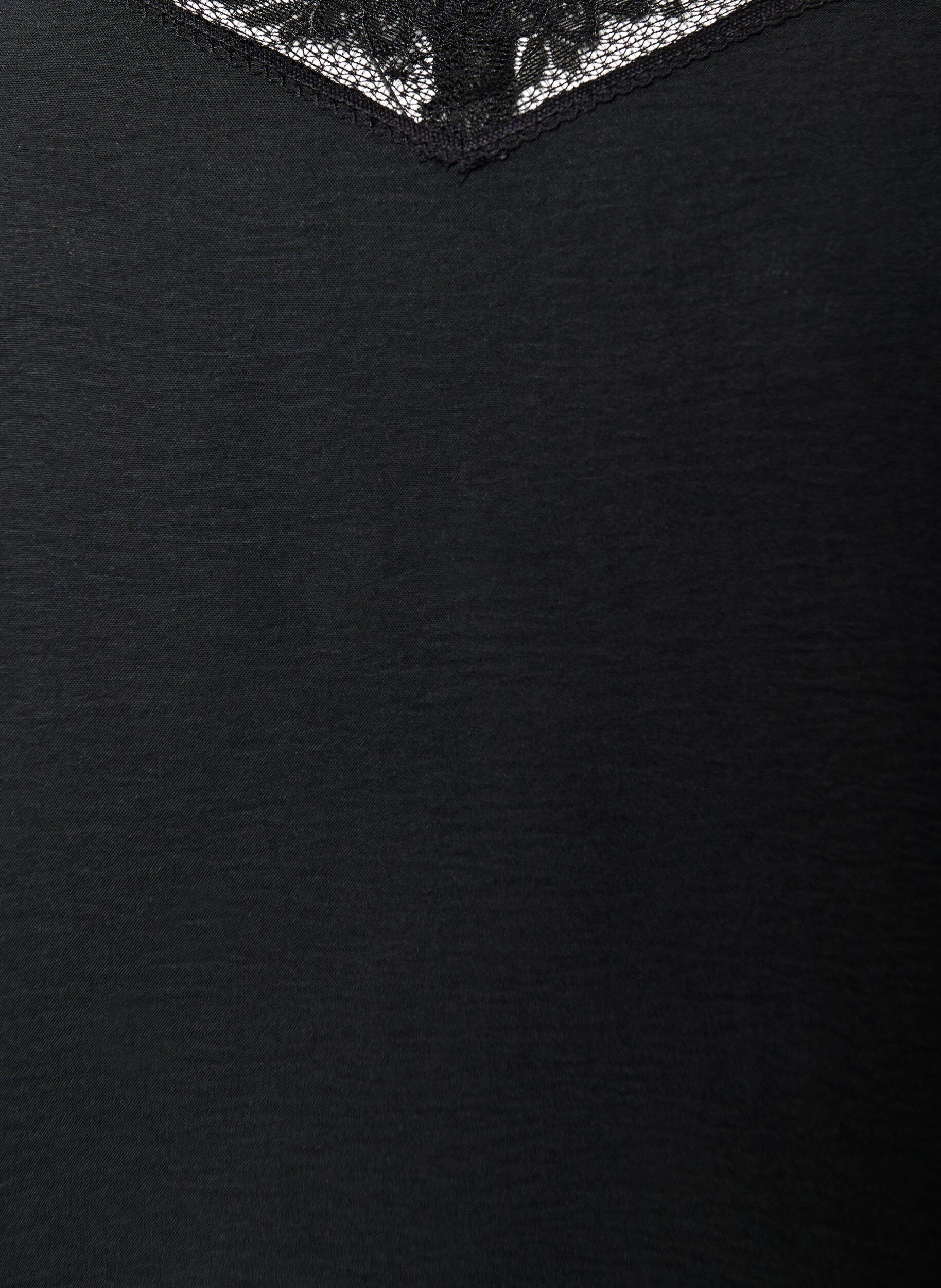 Zizzi Cami top met V-hals en kanten rand, Zwart, Packshot image number 2