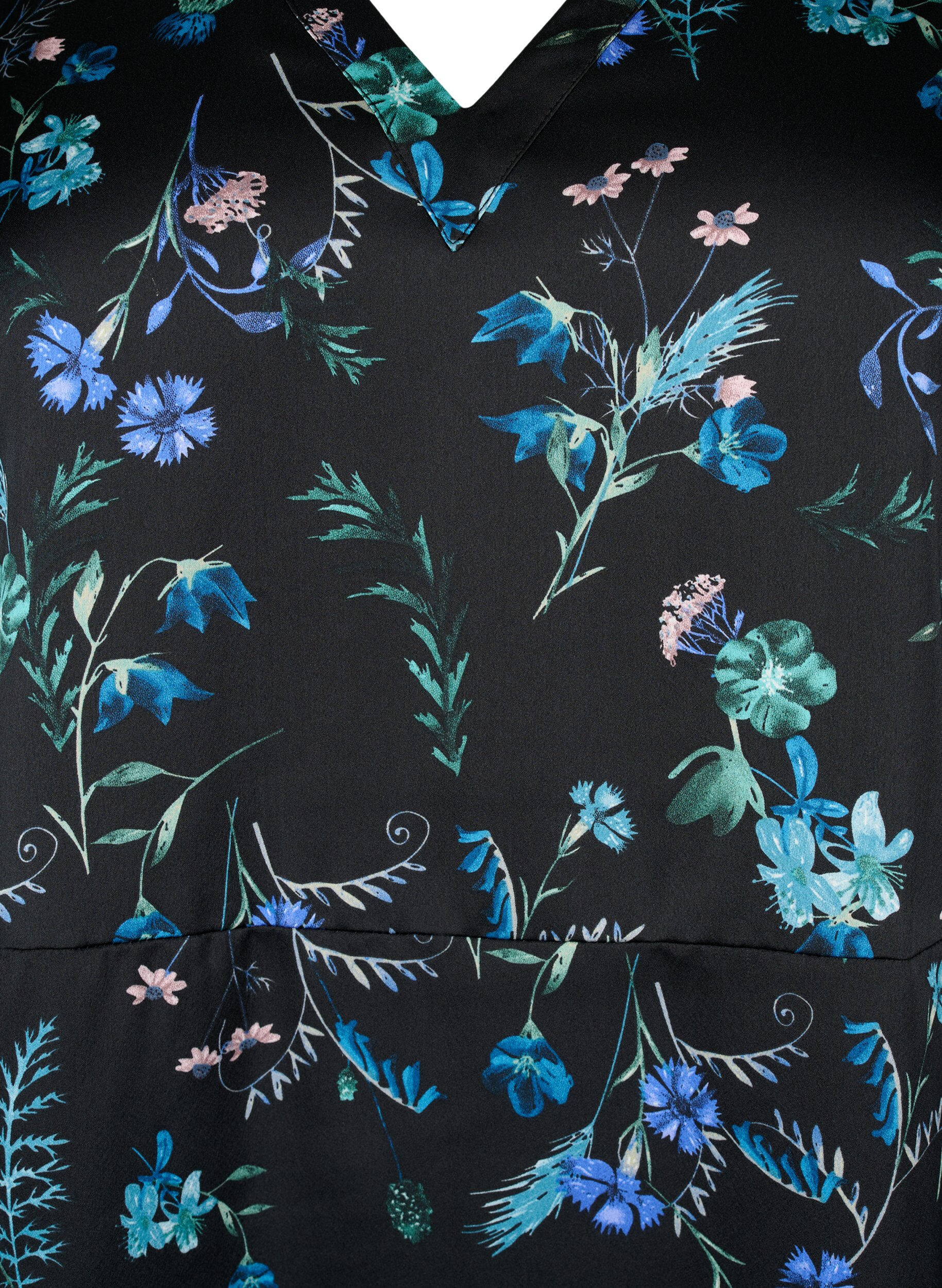Zizzi Midi-jurk met lange mouwen en bloemenprint, Blue Flower AOP, Packshot image number 2