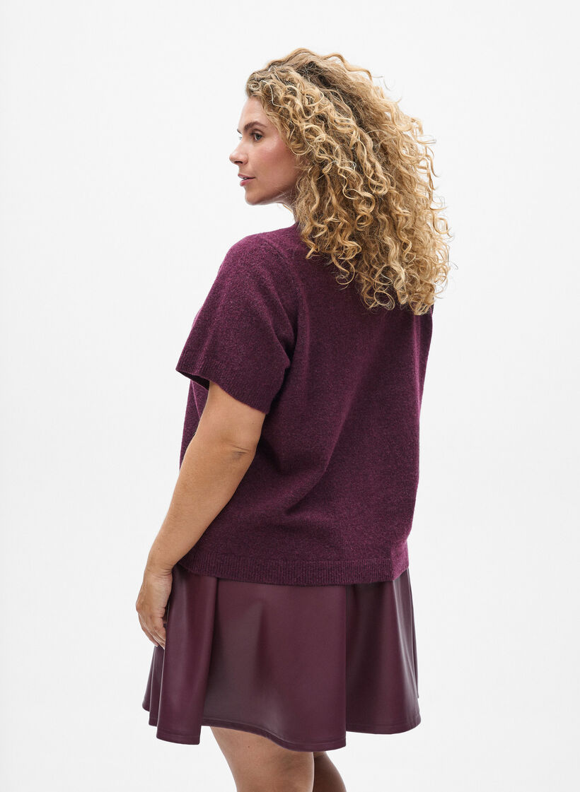 Gebreide kleding vest met korte mouwen, Donker Bordeaux, Model image number 2