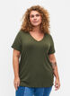 Geribd viscose t-shirt met v-hals, Thyme, Model image number 0