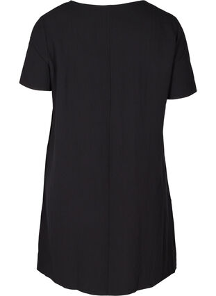 Viscose jurk met korte mouwen en zakken, Black, Packshot image number 1
