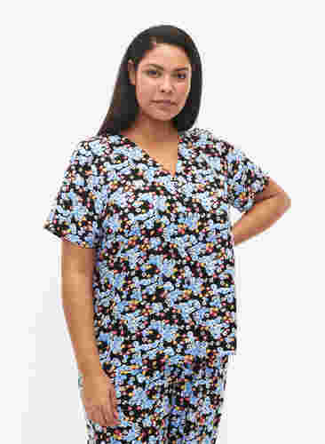 Viscose nachthemd met print, Black Blue Flower, Model image number 0