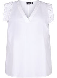 Mouwloze katoenen top met ruches, Wit