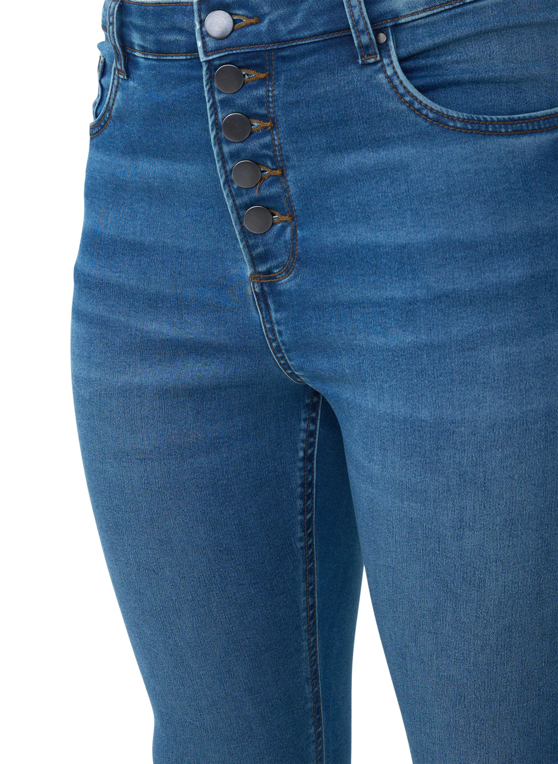 Zizzi High-waisted Amy jeans met knoopsluiting, Blue Denim, Packshot image number 2