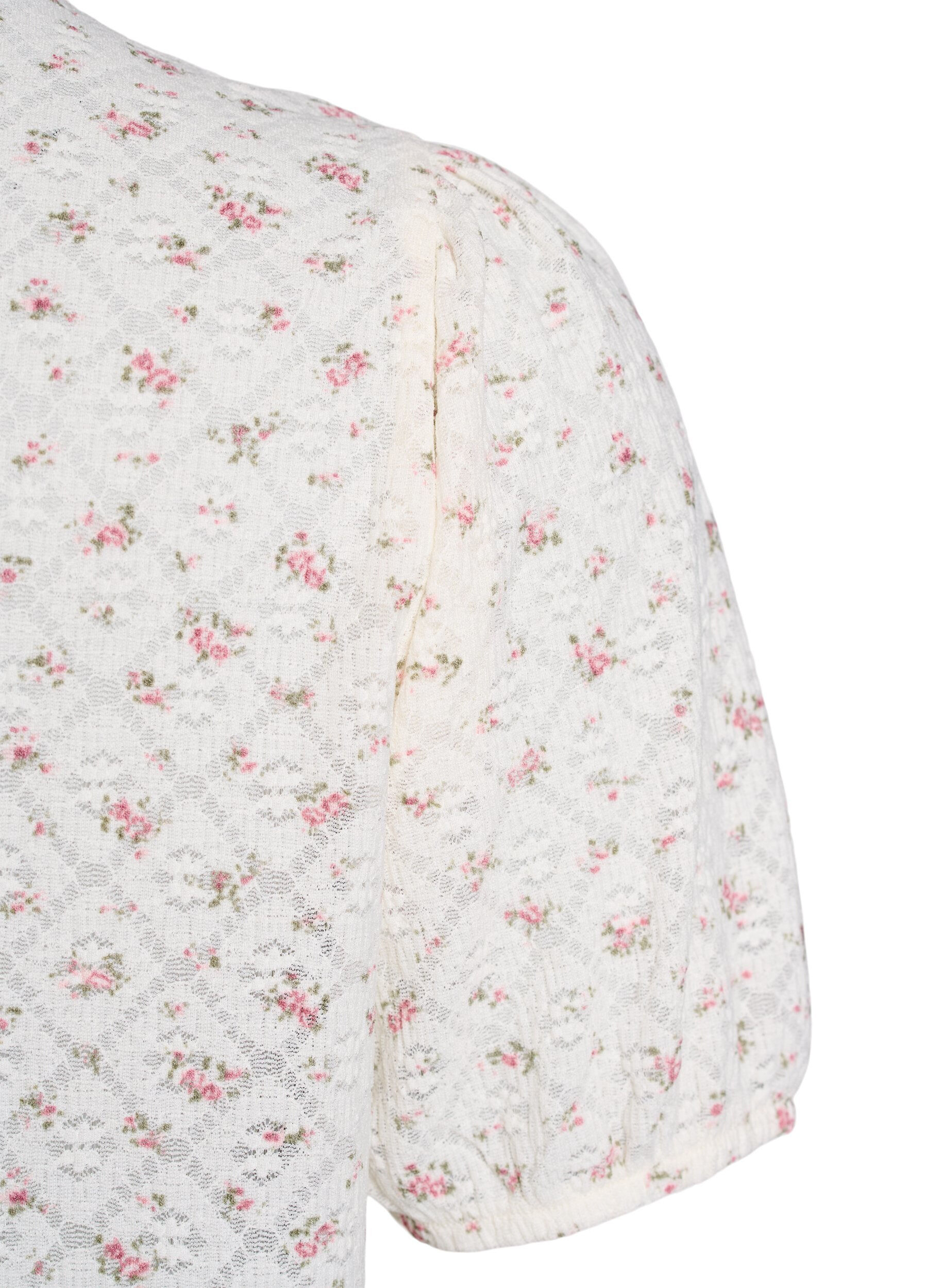 Zizzi Jersey blouse met korte mouwen en bloemenprint, Wit, Packshot image number 3