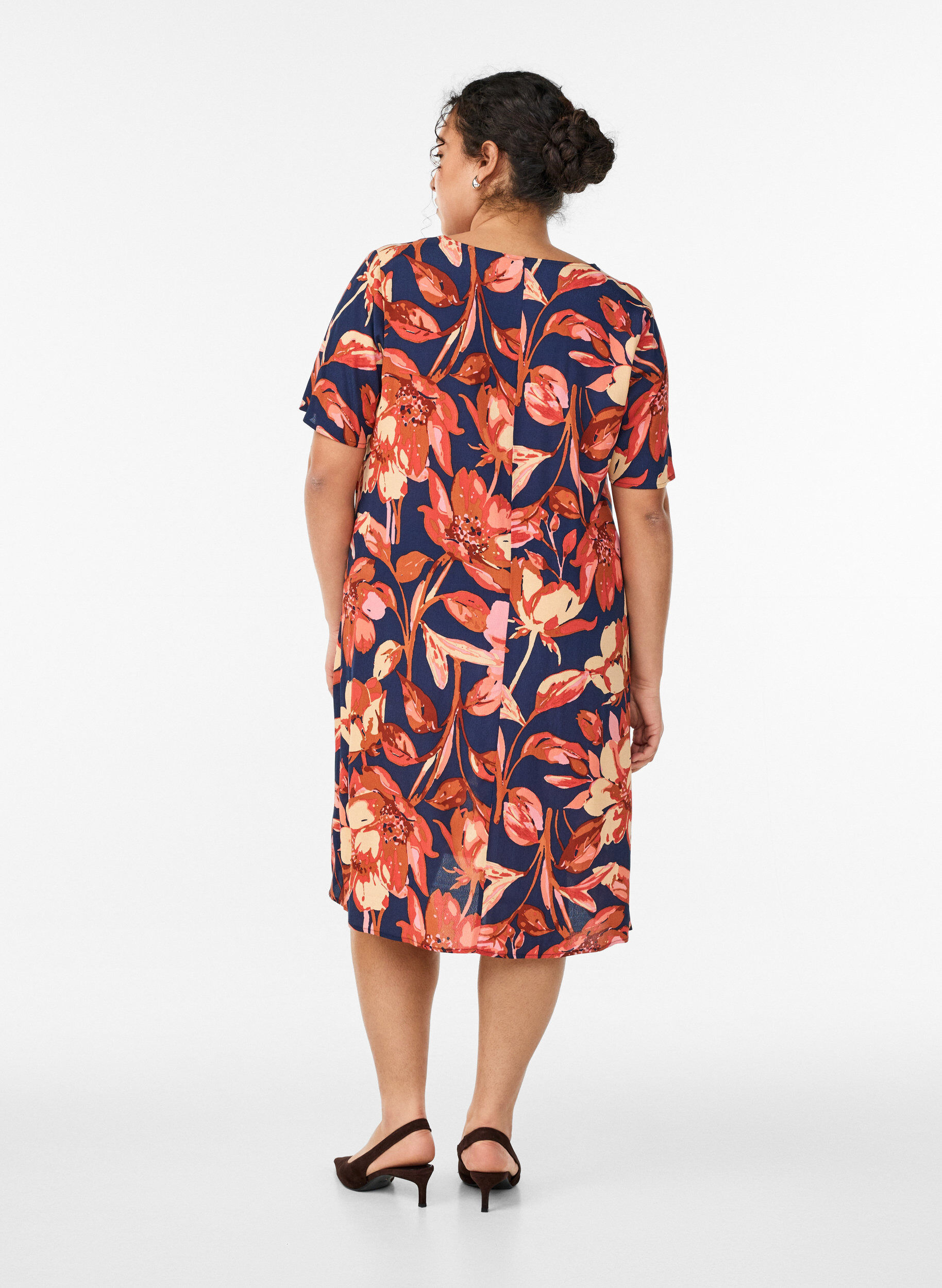 Zizzi Viscose A-lijn jurk, Oranje, Model image number 2