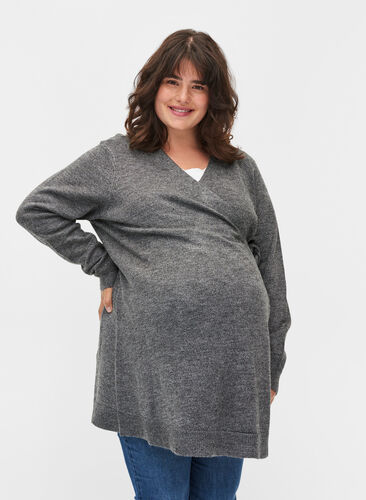 Gemêleerde zwangerschapstop met wikkel, Medium Grey Melange, Model image number 0