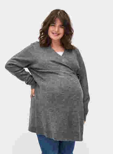 Gemêleerde zwangerschapstop met wikkel, Medium Grey Melange, Model image number 0