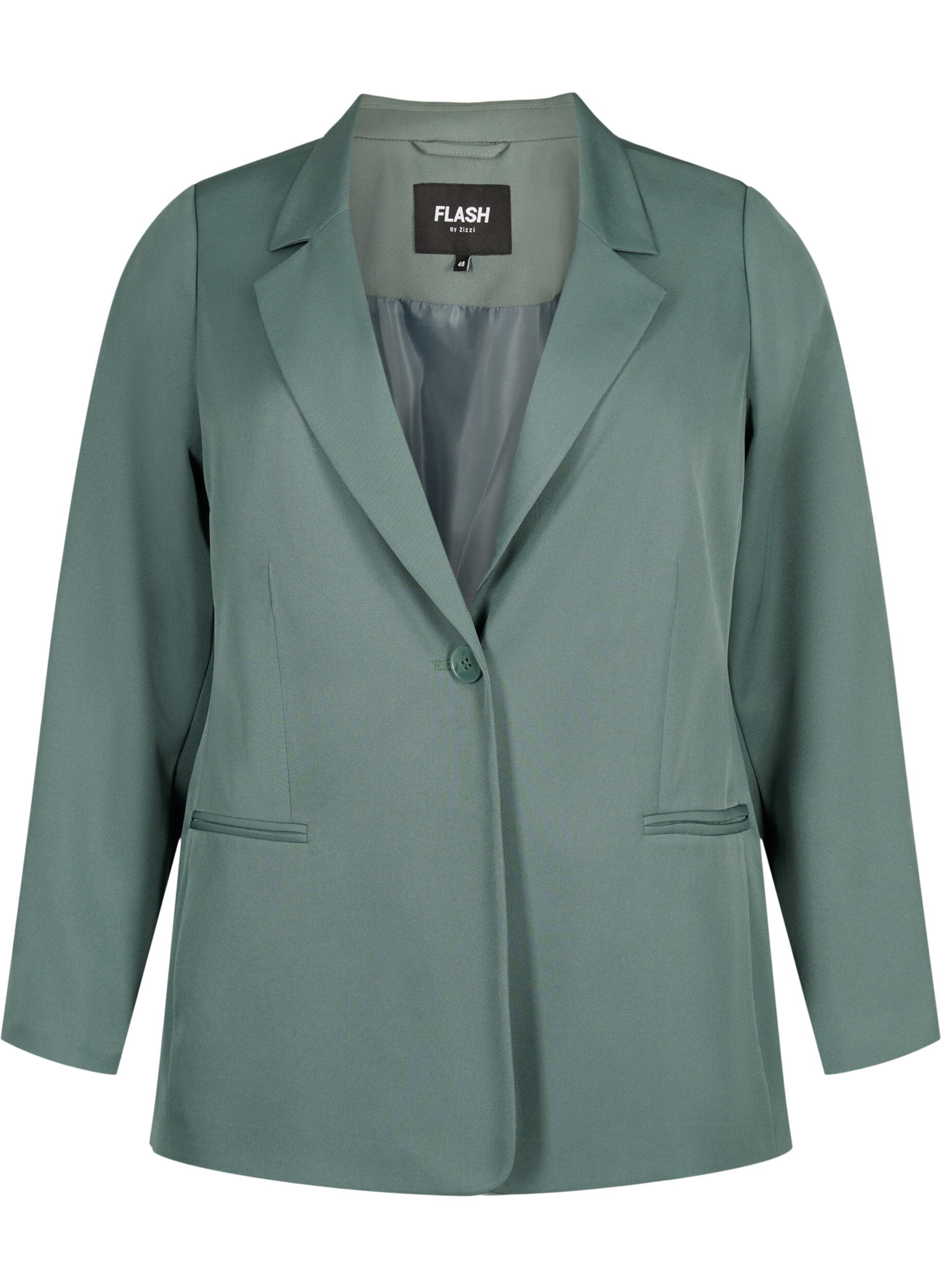 Zizzi FLASH - Eenvoudige blazer met knoop, Groen, Packshot image number 0
