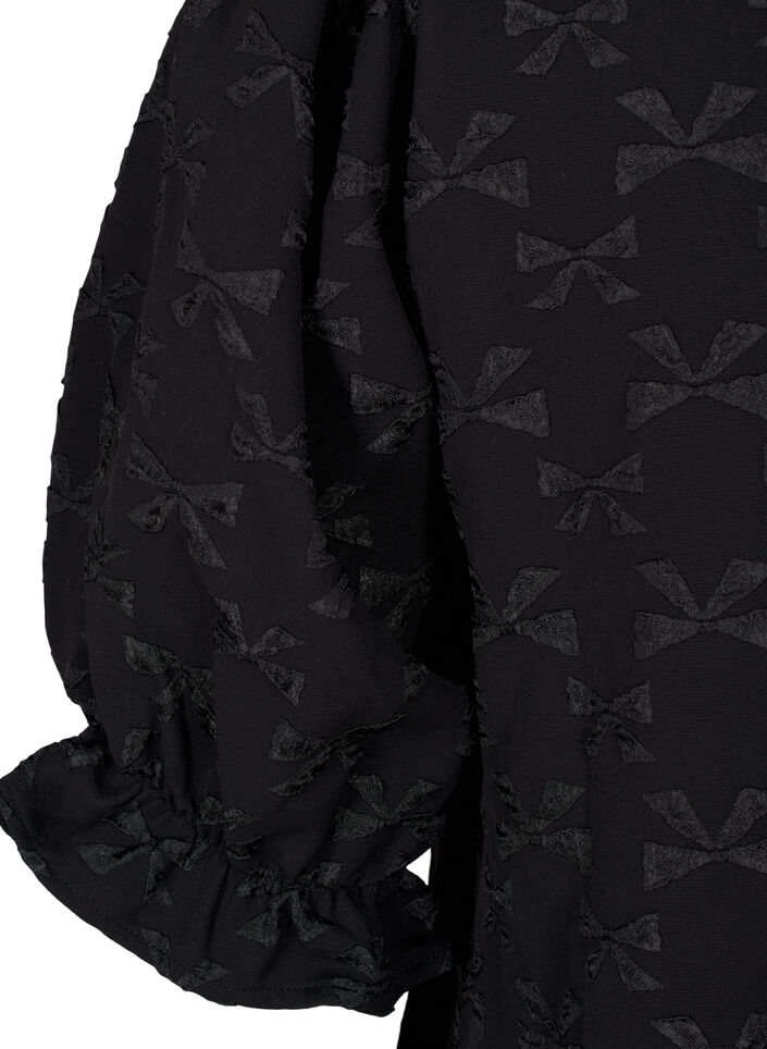 Korte jacquard jurk met strikjes, Black W. Bow, Packshot image number 3