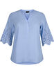Shirt blouse met broderie anglaise en 3/4-mouwen, Serenity, Packshot image number 0