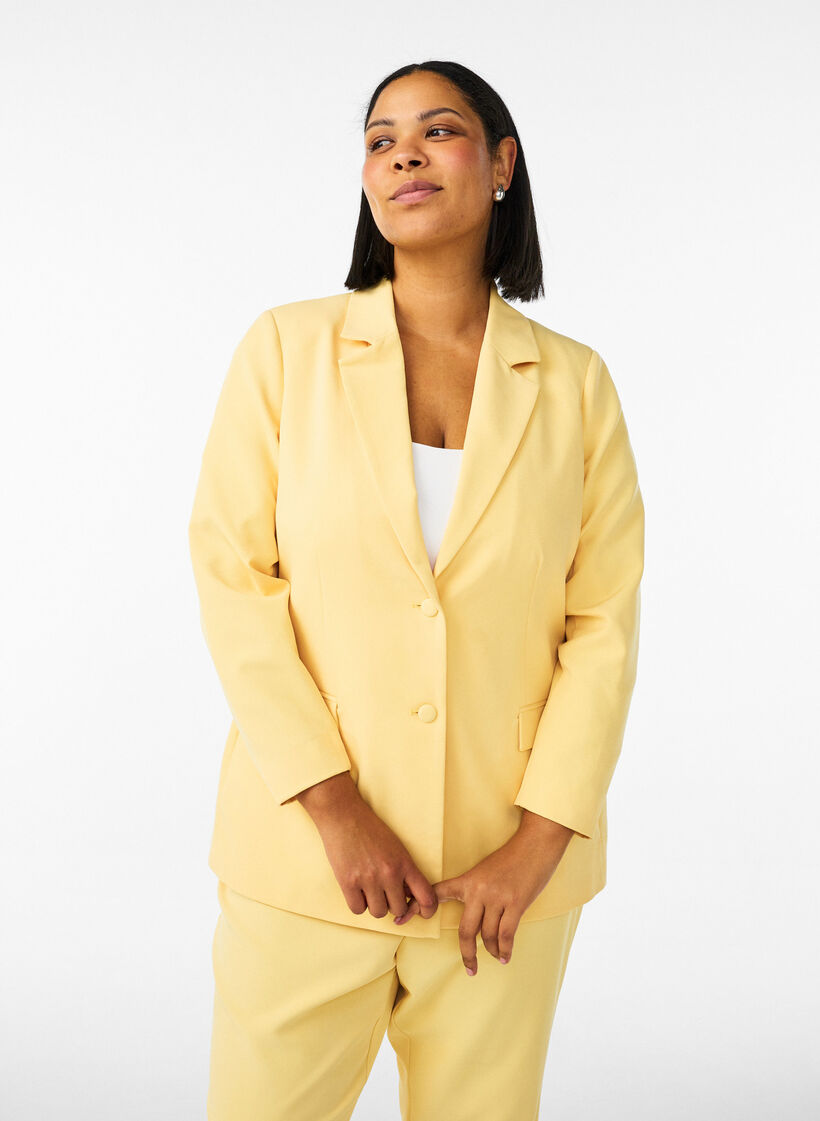 Klassieke blazer met knoopsluiting, Geel, Model image number 0