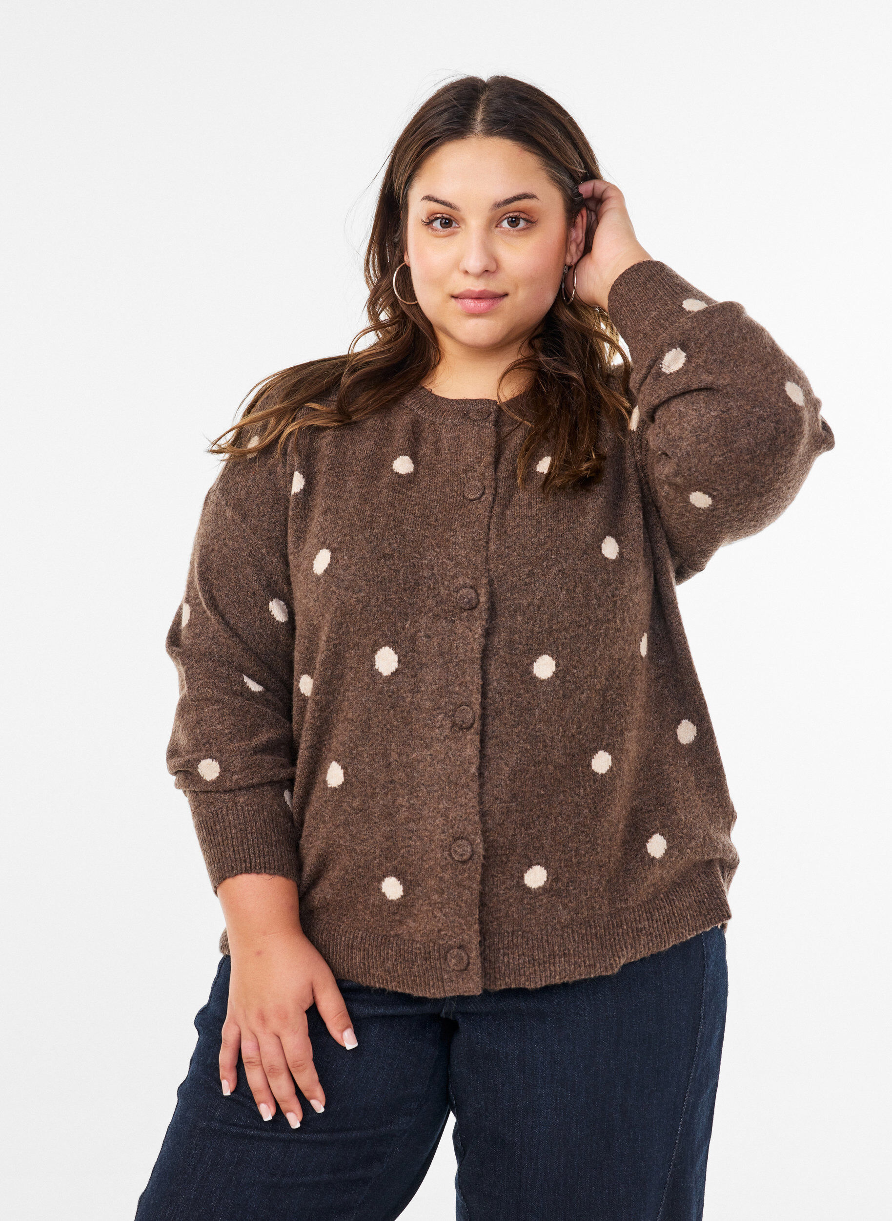 Vest met stippenpatroon, Bruin, Model
