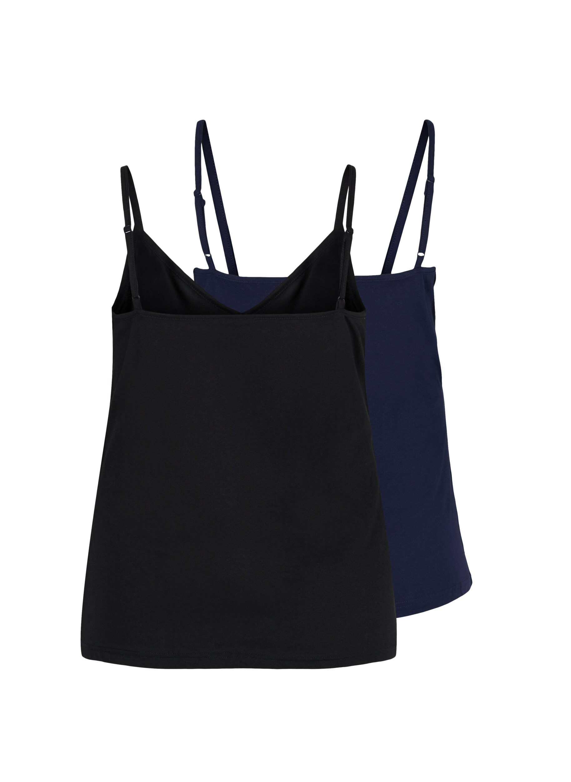 Zizzi Set van 2 basic tops in katoen, Black/Navy B, Packshot image number 1