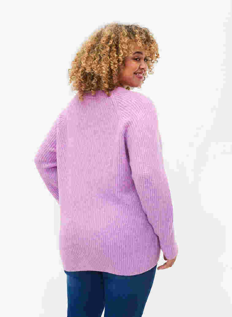 Gemêleerd gebreide trui met parelknopen, Purple Mel., Model image number 1