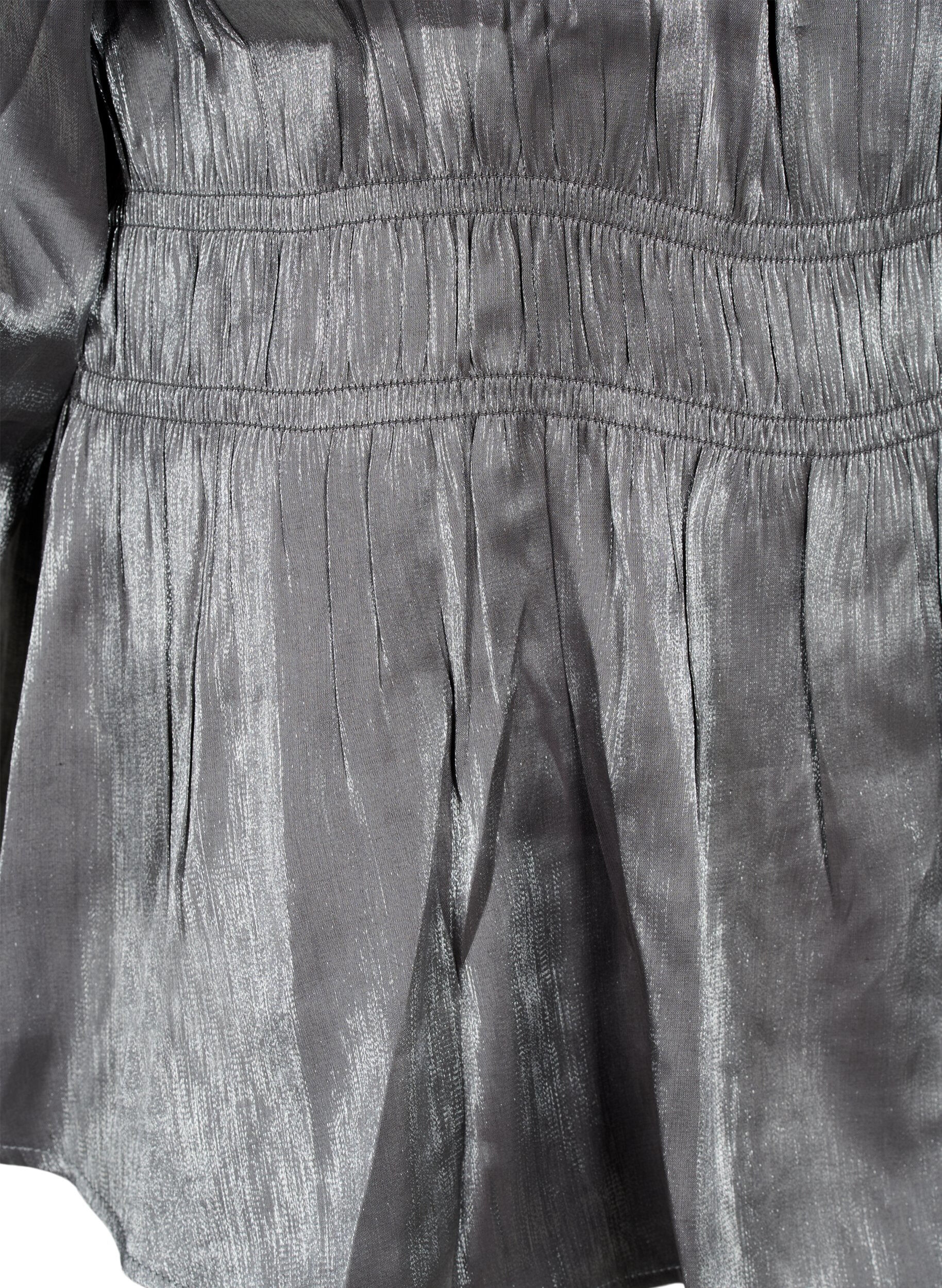 Zizzi Zilverkleurige blouse met 3/4 mouwen en smok, Dark Silver, Packshot image number 3