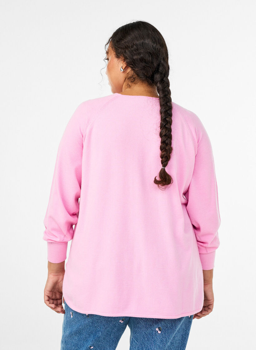 Gebreide blouse met ronde hals en gebreid patroon, Roze, Model image number 2