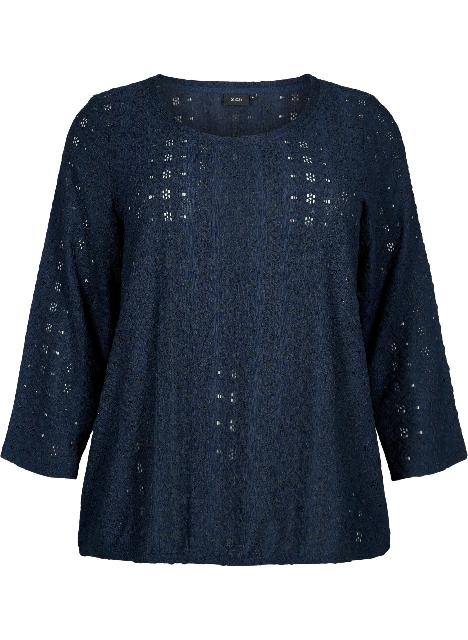 Zizzi Blouse met anglaise borduurwerk en 7/8 mouwen, Navy Blazer, Packshot image number 0