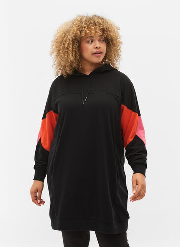Sweaterjurk met colorblock en zakken, Black, Model image number 0