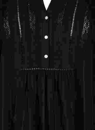 Gestreepte viscose jurk met kanten lint, Black, Packshot image number 2