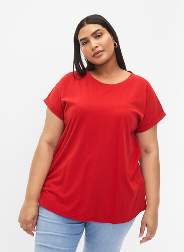 T-shirt met korte mouwen van katoenmix, Tango Red, Model image number 0