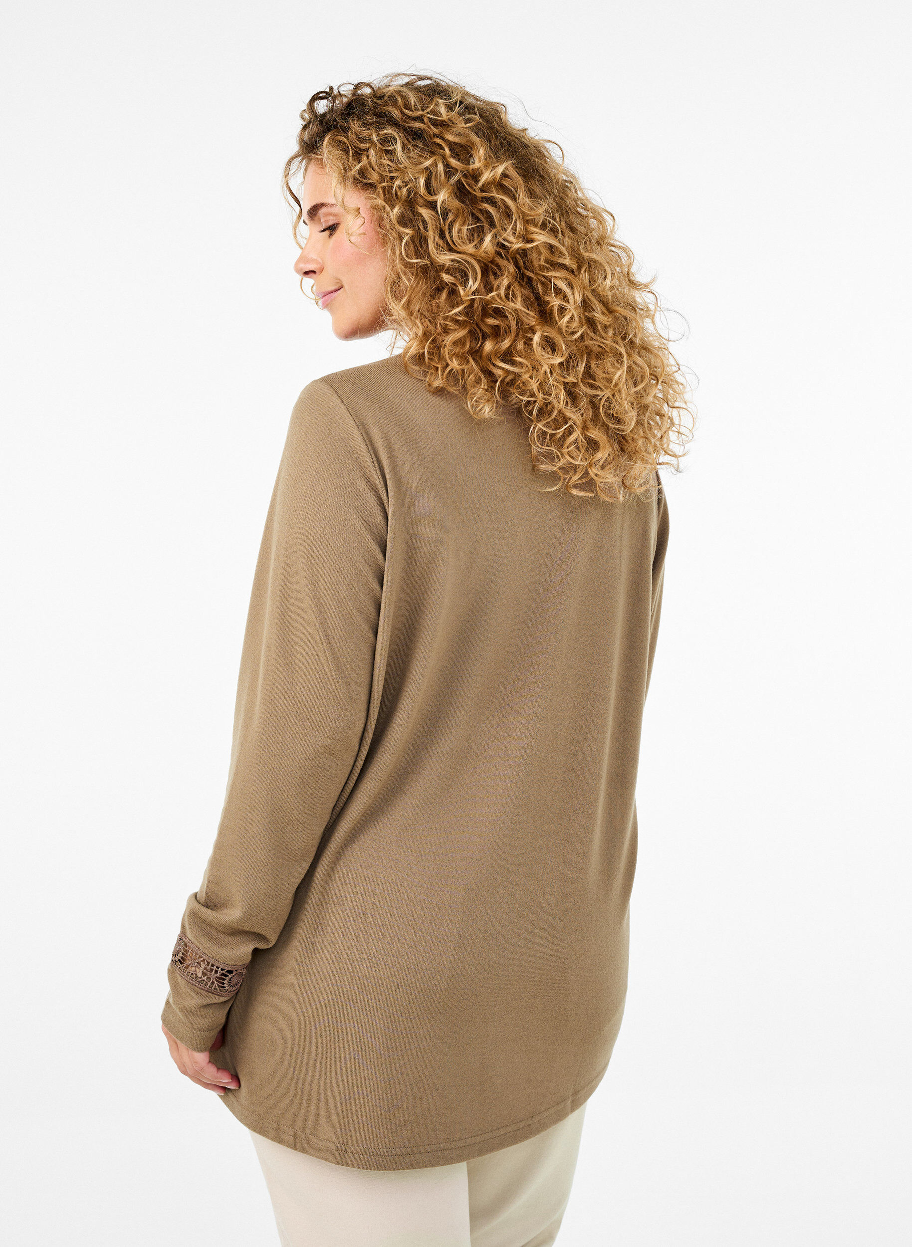 Zizzi Blouse met geborduurde details en lange mouwen, Bruin, Model image number 2