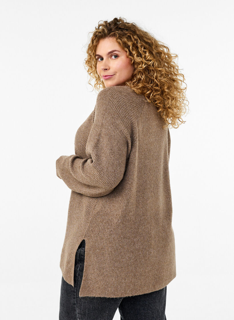 Gebreide blouse met ronde hals, Fossil Mel., Model image number 1