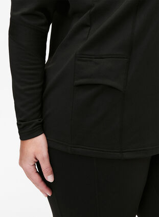 Blouse voor onder een trui met zakken en mesh, Black, Model image number 2