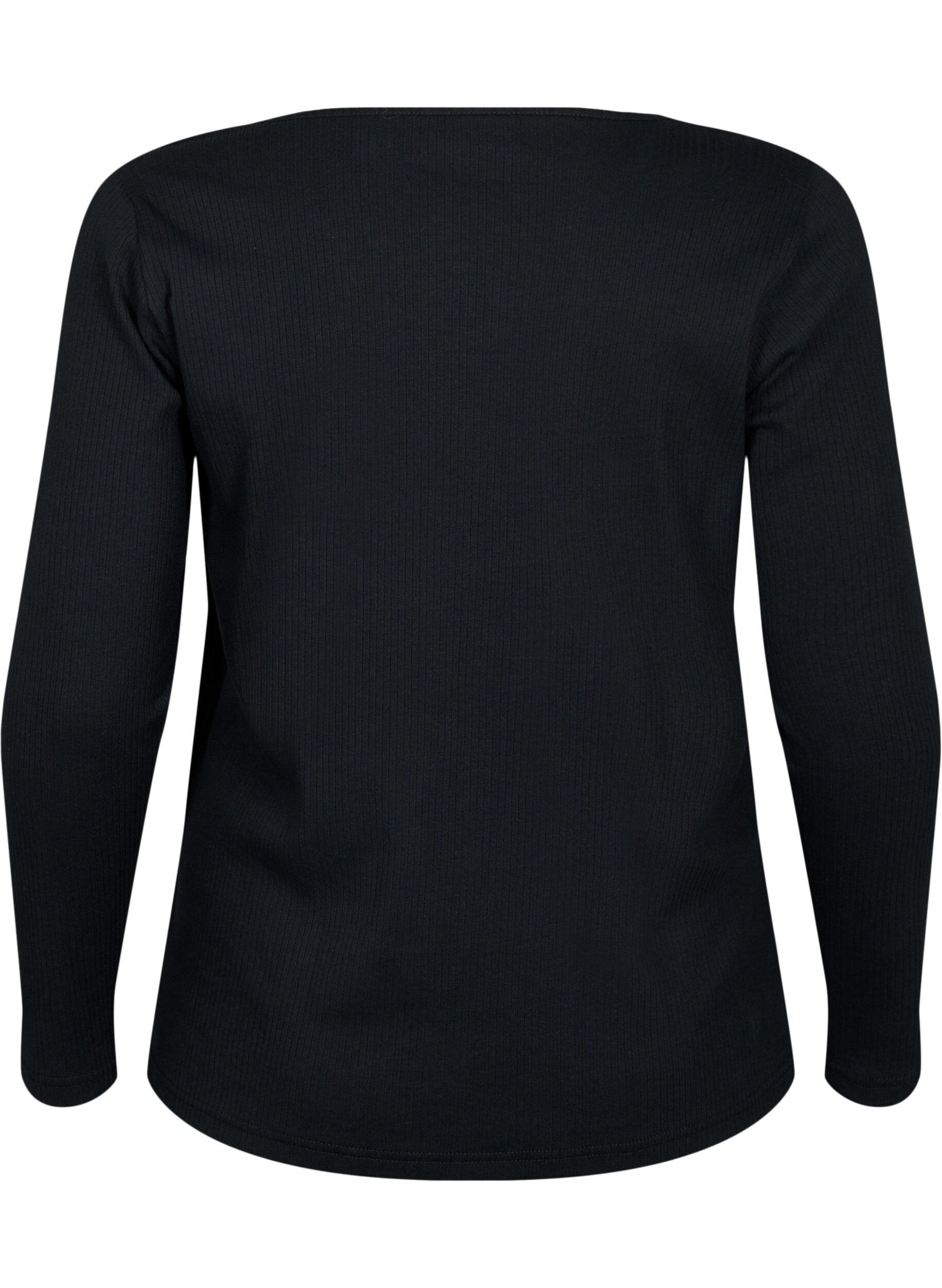 Zizzi Lange mouw t-shirt met asymmetrische snit, Black, Packshot image number 1