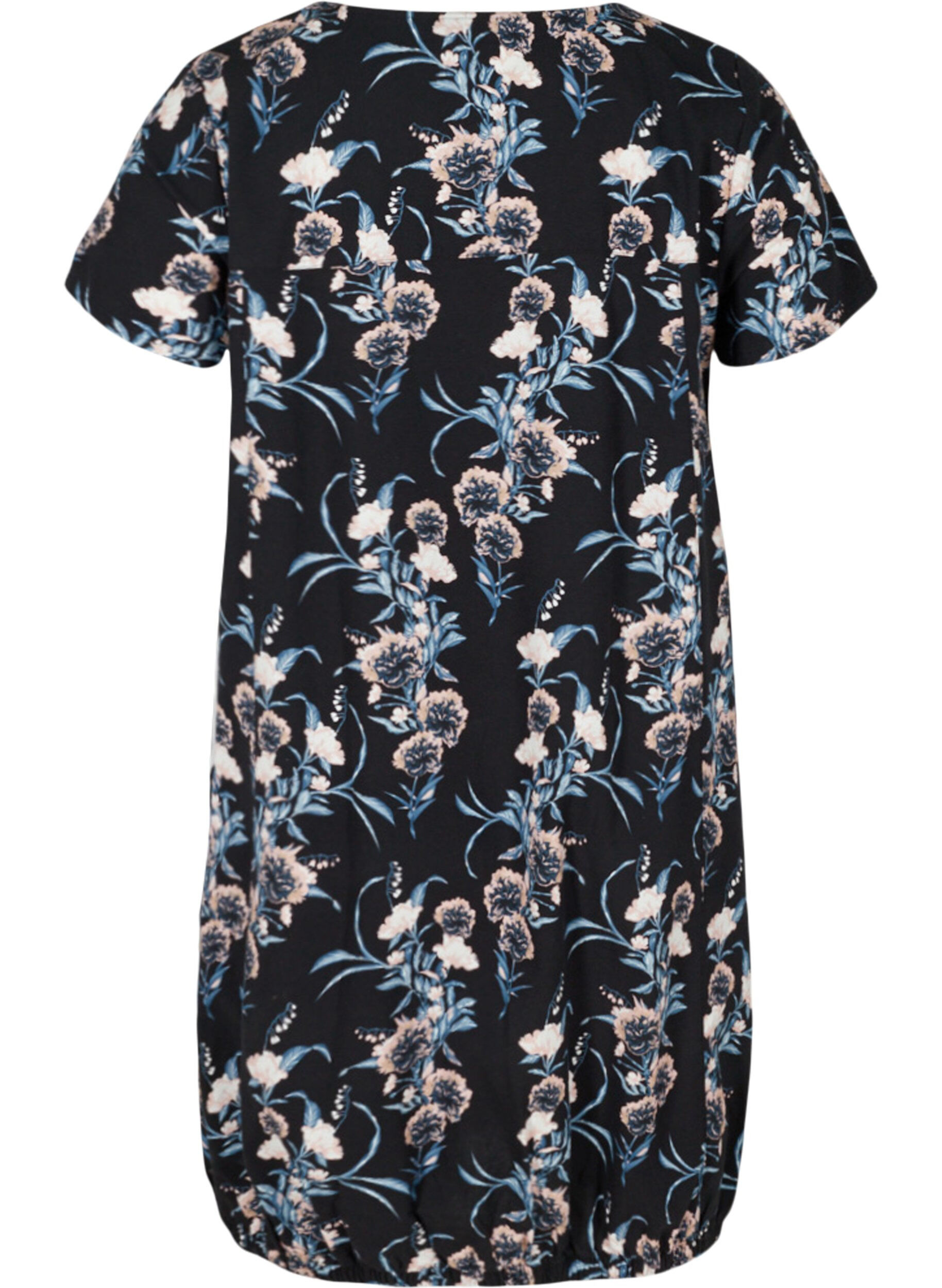 ZizziKatoenen jurk met korte mouwen en print, Blauw, Packshot image number 1